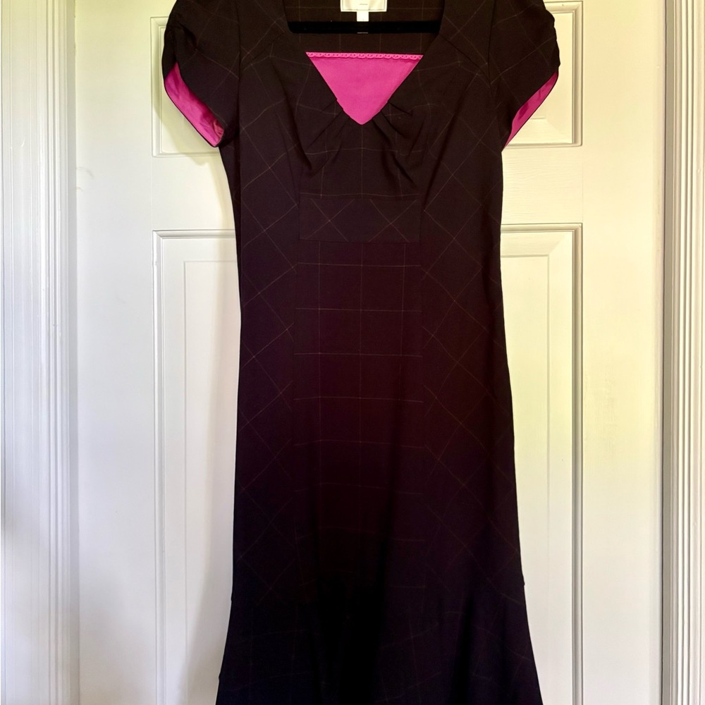Moulinette Soeurs Black Sheath Midi Dress with Puff Cap Sleeves by Anthropology